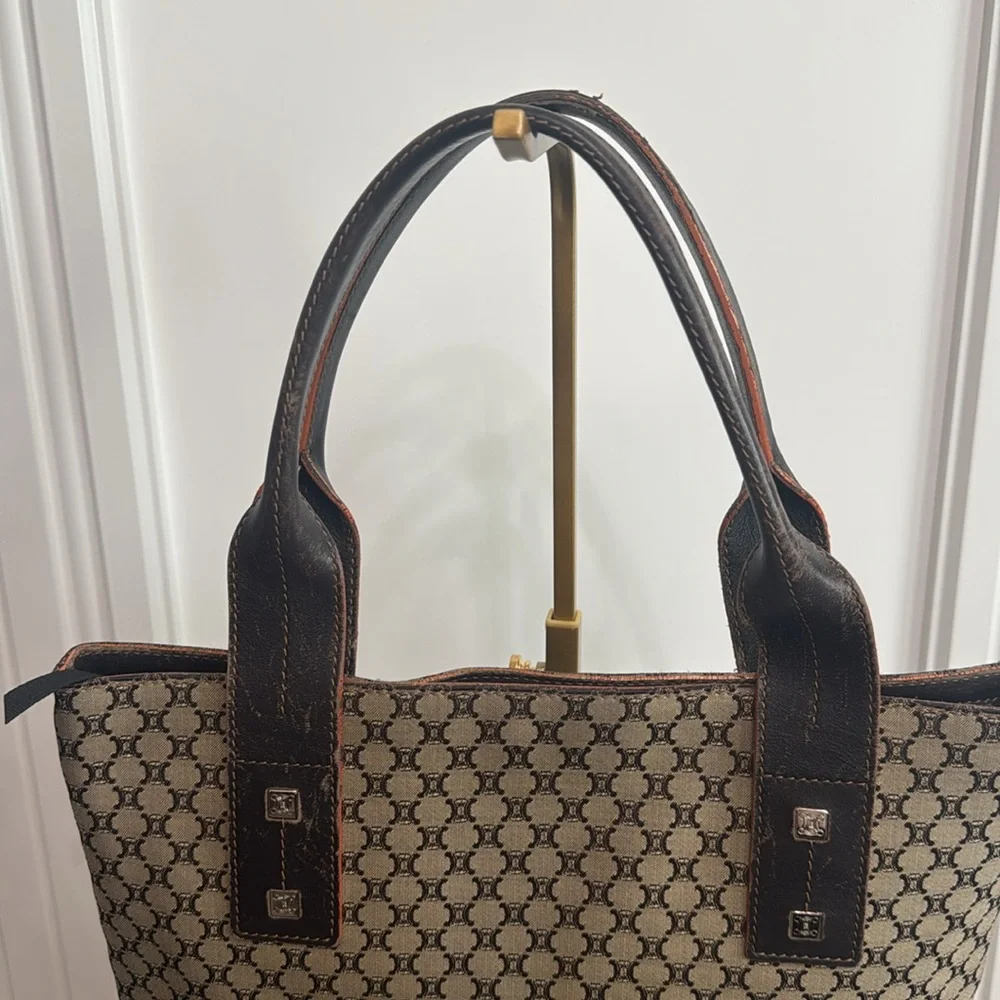 Celine Brown Monogram Canvas Satchel with Dark Brown Trim - Picture 7 of 13